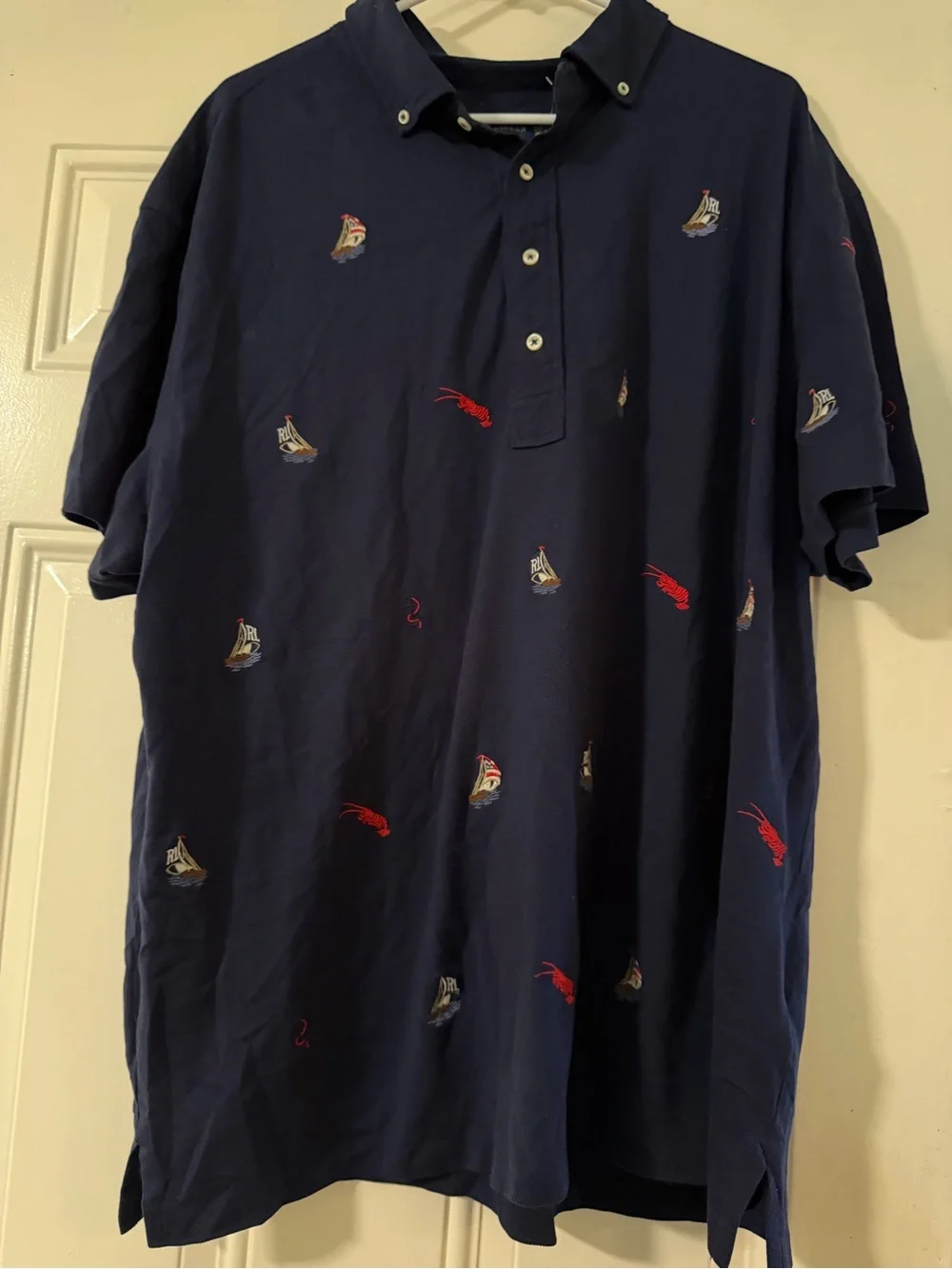 Ralph Lauren Navy Knit Oxford Polo with Contrast Buttons